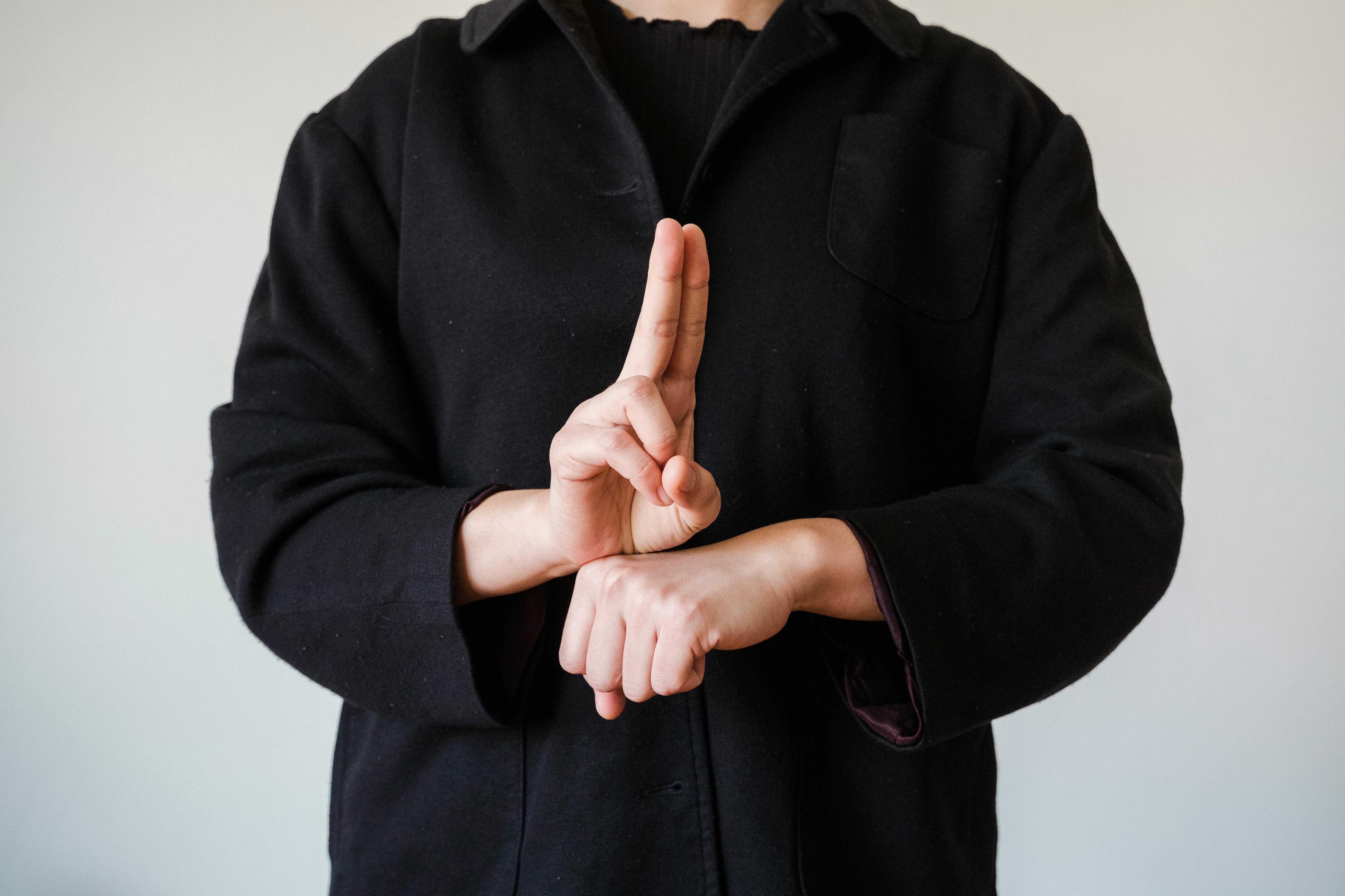 Sign language interpreter at work in a live setting